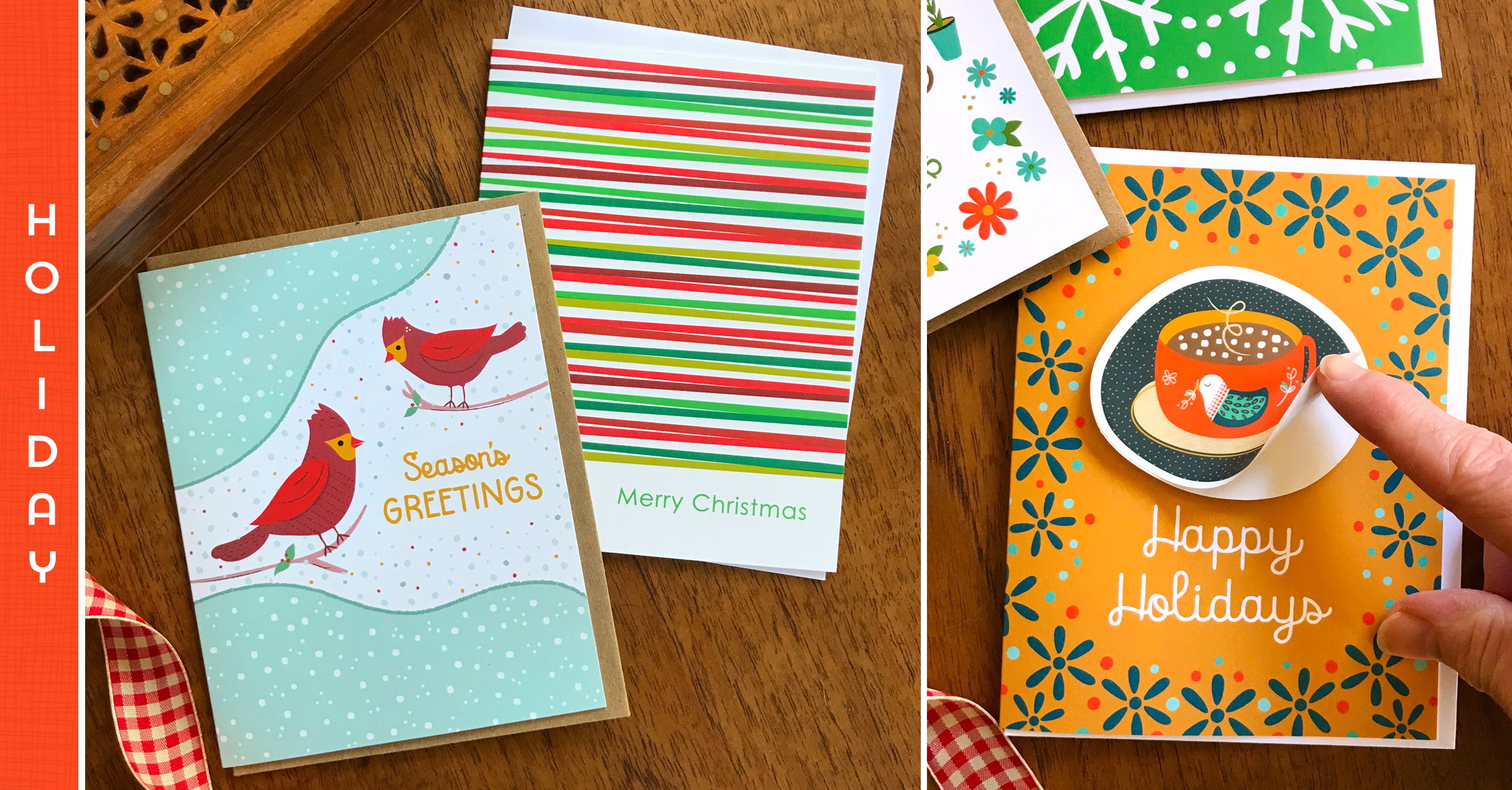 Meowy Christmas Holiday Cards & Enamel Pin Set by Night Owl Paper Goods